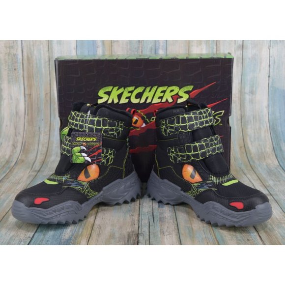 Skechers Skech-O-Saurus Kids Size 5 Dino Chill Water Repellent Boots Black Lime - Picture 4 of 10